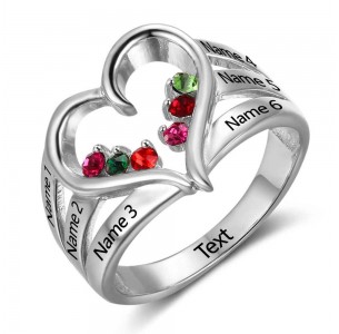 Family Birthstone Ring for mom, Sterling Silver Personalized Engravable Ring JEWJORI102734